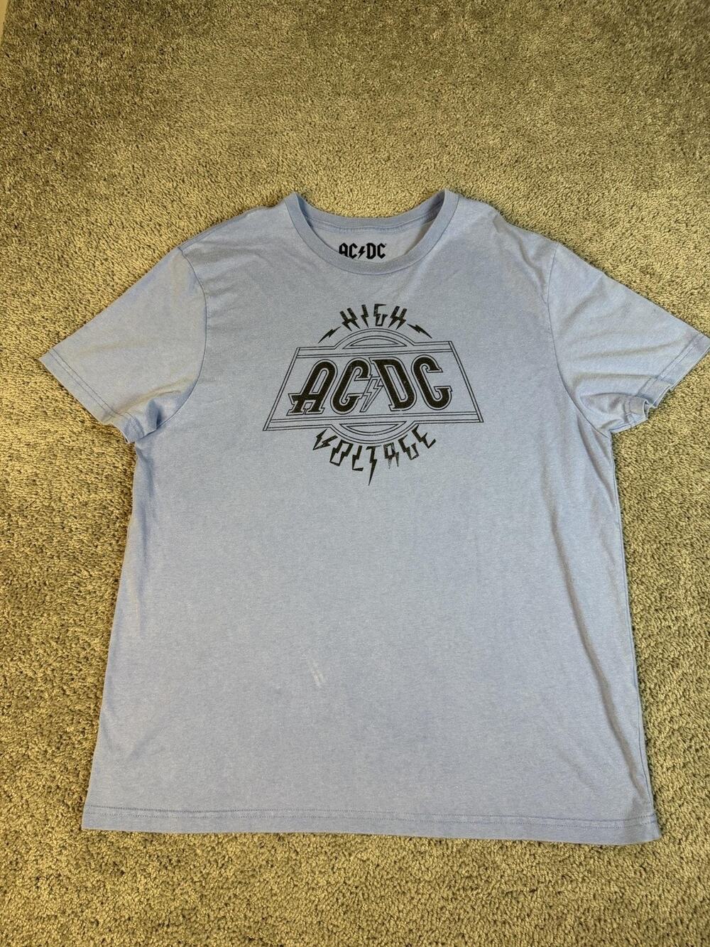 AC/DC Shirt Mens XL Blue High Voltage Graphic Tagless Cotton Polyester